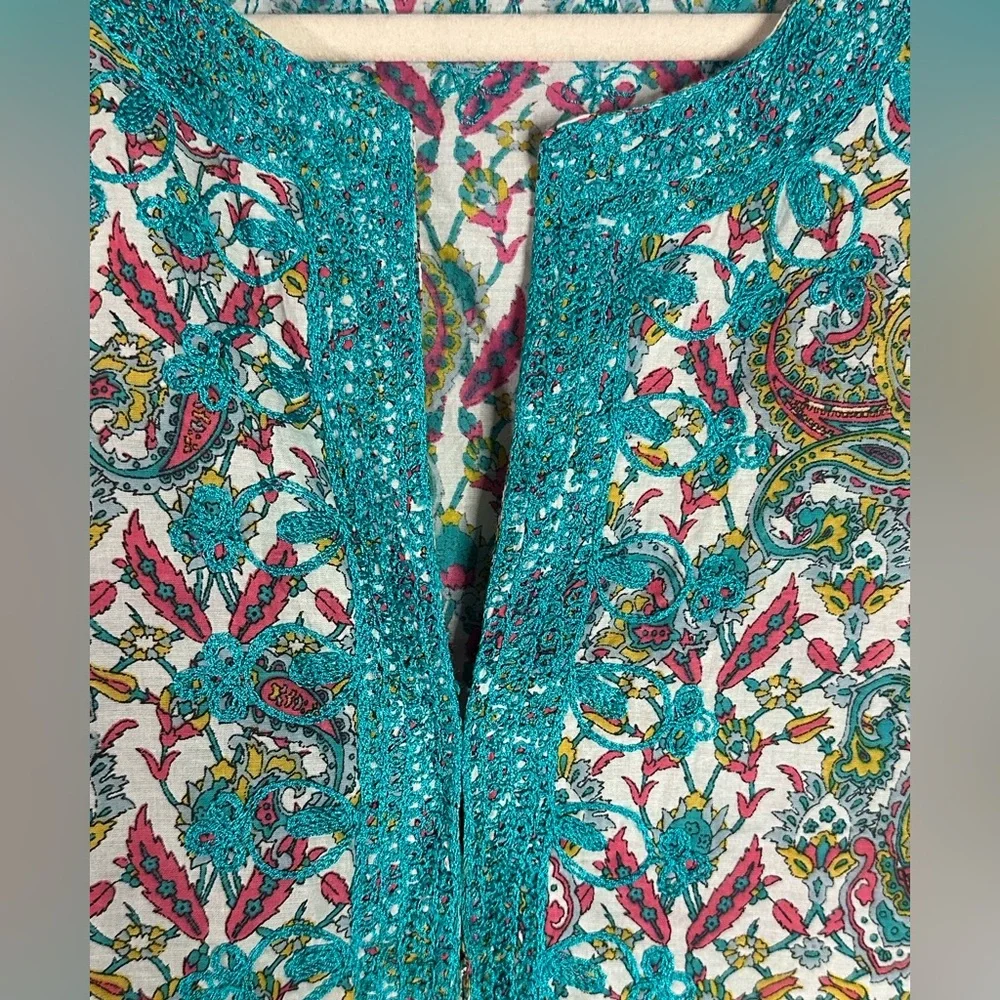 Calypso St. Barth Paisley Cotton Tunic Dress Embroidered Boho Beach Cover Up M - Picture 5 of 8